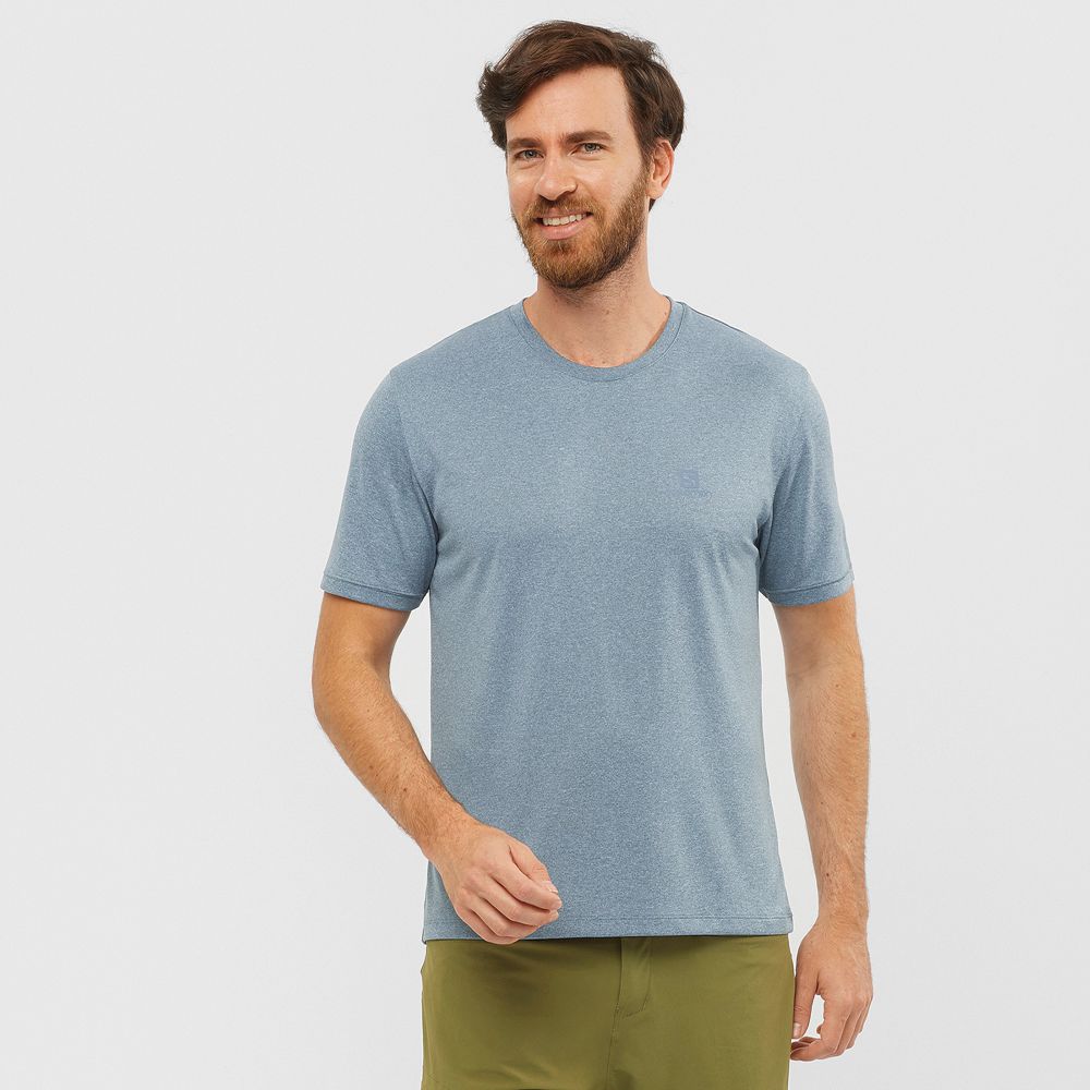 Salomon EXPLORE M - Mens Short Sleeve T-Shirt - Blue - NZ (30519-UIFK)